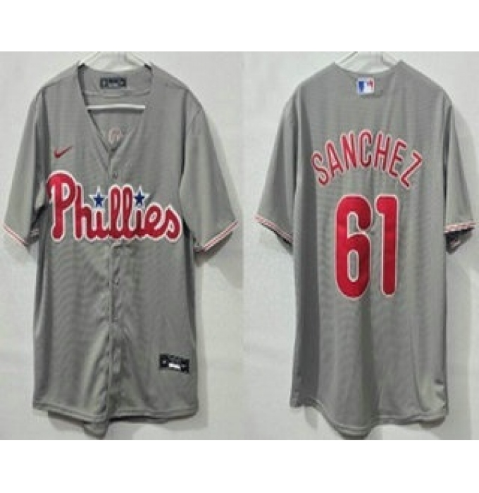 Men's Philadelphia Phillies #61 Cristopher Sanchez Grey Cool Base Jersey