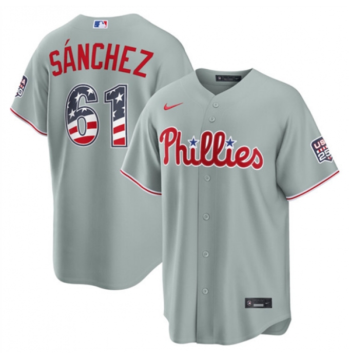 Men's Philadelphia Phillies #61 Jhoan Durán Gray USA 250 Fourth of July Home Stitched Baseball Jersey