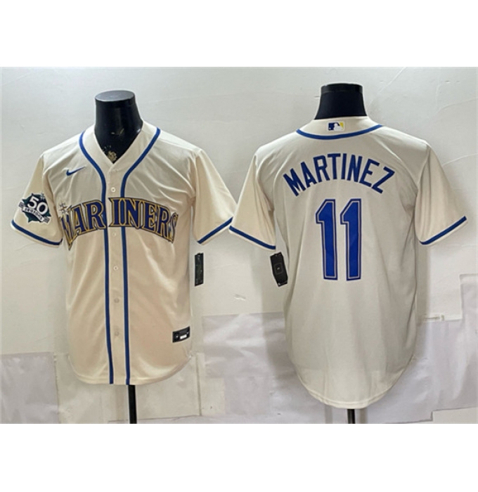 Men's Seattle Mariners #11 Edgar Martinez Cream 50th Anniversary Stitched Baseball Jersey