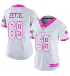 Women's Nike Detroit Lions #69 Anthony Zettel Limited White/Pink Rush Fashion NFL Jersey