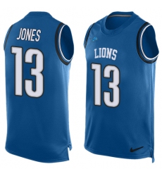 Men's Nike Detroit Lions #13 T.J. Jones Limited Blue Player Name & Number Tank Top NFL Jersey