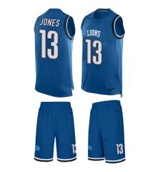 Men's Nike Detroit Lions #13 T.J. Jones Limited Blue Tank Top Suit NFL Jersey