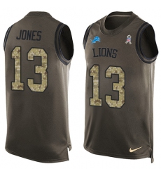 Men's Nike Detroit Lions #13 T.J. Jones Limited Green Salute to Service Tank Top NFL Jersey