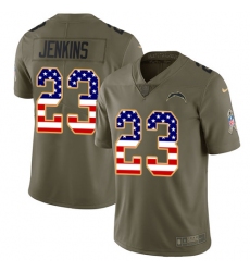 Men's Nike Los Angeles Chargers #23 Rayshawn Jenkins Limited Olive USA Flag 2017 Salute to Service NFL Jersey