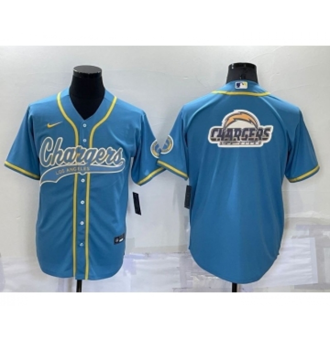 Men's Los Angeles Chargers Light Blue Team Big Logo With Patch Cool Base Stitched Baseball Jersey