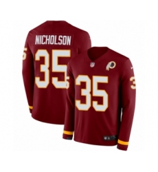Youth Nike Washington Redskins #35 Montae Nicholson Limited Burgundy Therma Long Sleeve NFL Jersey