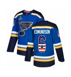 Men's St. Louis Blues #6 Joel Edmundson Authentic Blue USA Flag Fashion 2019 Stanley Cup Champions Hockey Jersey