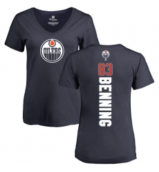 NHL Women's Adidas Edmonton Oilers #83 Matt Benning Navy Blue Backer Slim Fit V-Neck T-Shirt