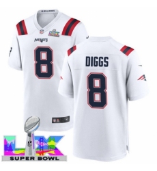 Men's New England Patriots #8 Stefon Diggs White 2025 2026 Super Bowl LX F U S E Stitched Jersey