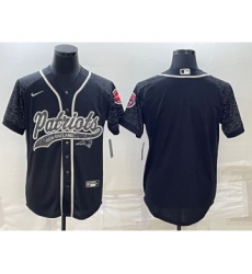 Men's New England Patriots Blank Black Reflective With Patch Cool Base Stitched Baseball Jersey