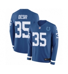 Men's Nike Indianapolis Colts #35 Pierre Desir Limited Blue Therma Long Sleeve NFL Jersey