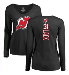 NHL Women's Adidas New Jersey Devils #31 Eddie Lack Black Backer Long Sleeve T-Shirt