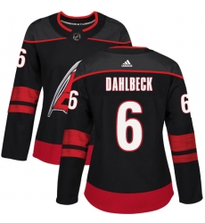 Women's Adidas Carolina Hurricanes #6 Klas Dahlbeck Authentic Black Alternate NHL Jersey