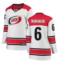 Women's Carolina Hurricanes #6 Klas Dahlbeck Authentic White Away Fanatics Branded Breakaway NHL Jersey