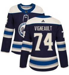 Women's Adidas Columbus Blue Jackets #74 Sam Vigneault Authentic Navy Blue Alternate NHL Jersey