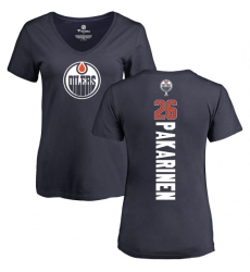 NHL Women's Adidas Edmonton Oilers #26 Iiro Pakarinen Navy Blue Backer Slim Fit V-Neck T-Shirt