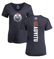 NHL Women's Adidas Edmonton Oilers #81 Yohann Auvitu Navy Blue Backer Slim Fit V-Neck T-Shirt