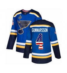Men's St. Louis Blues #4 Carl Gunnarsson Authentic Blue USA Flag Fashion 2019 Stanley Cup Final Bound Hockey Jersey