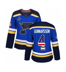 Women's St. Louis Blues #4 Carl Gunnarsson Authentic Blue USA Flag Fashion 2019 Stanley Cup Final Bound Hockey Jersey