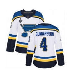Women's St. Louis Blues #4 Carl Gunnarsson Authentic White Away 2019 Stanley Cup Final Bound Hockey Jersey