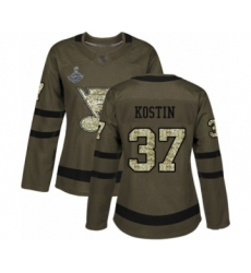 Women's St. Louis Blues #37 Klim Kostin Authentic Green Salute to Service 2019 Stanley Cup Champions Hockey Jersey