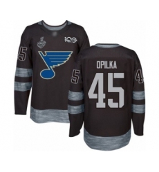 Men's St. Louis Blues #45 Luke Opilka Authentic Black 1917-2017 100th Anniversary 2019 Stanley Cup Final Bound Hockey Jersey