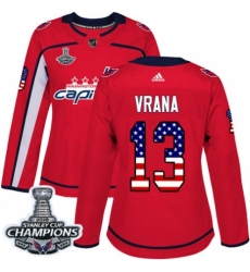 Women's Adidas Washington Capitals #13 Jakub Vrana Authentic Red USA Flag Fashion 2018 Stanley Cup Final Champions NHL Jersey