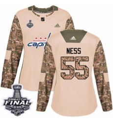 Women's Adidas Washington Capitals #55 Aaron Ness Authentic Camo Veterans Day Practice 2018 Stanley Cup Final NHL Jersey