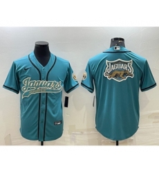 Men's Jacksonville Jaguars Teal Team Big Logo With Patch Cool Base Stitched Baseball Jersey