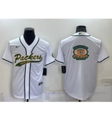 Men's Green Bay Packers White Team Big Logo With Patch Cool Base Stitched Baseball Jersey