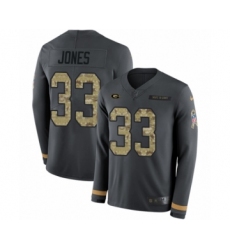 Youth Nike Green Bay Packers #33 Aaron Jones Limited Black Salute to Service Therma Long Sleeve NFL Jersey