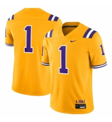 Men's LSU Tigers #1 Gold Stitched Jersey
