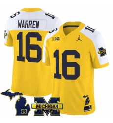 Men's Michigan Wolverines #16 Davis Warren Maize Alternate F U S E 2025 Vapor Limited Stitched Football Jersey