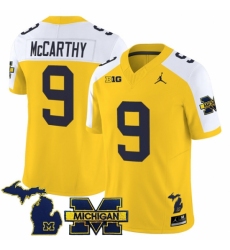 Men's Michigan Wolverines #9 J J McCarthy Maize Alternate F U S E 2025 Vapor Limited Stitched Football Jersey
