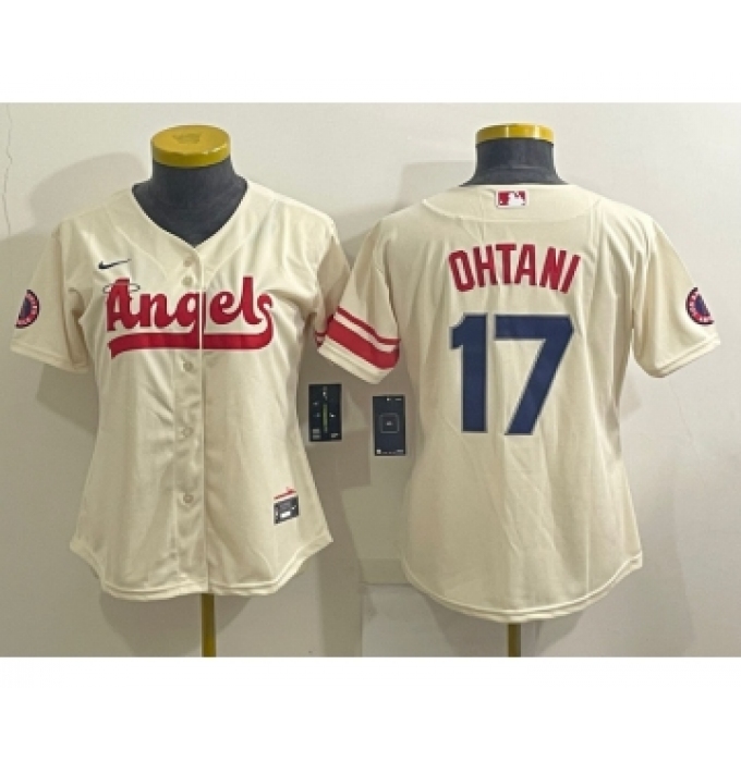 Women's Los Angeles Angels #17 Shohei Ohtani Cream 2022 City Connect Cool Base Stitched Jersey