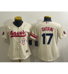 Women's Los Angeles Angels #17 Shohei Ohtani Number Cream 2022 City Connect Cool Base Stitched Jersey