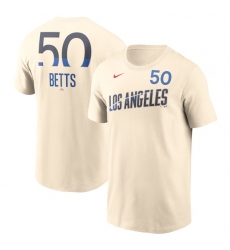 Men's Brooklyn Dodgers #50 Mookie Betts Cream 2024 City Connect Fuse Name & Number T-Shirt