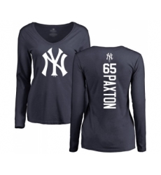 Baseball Women's New York Yankees #65 James Paxton Navy Blue Backer Long Sleeve T-Shirt