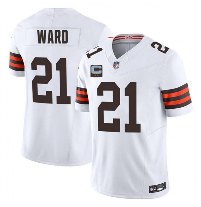 Men's Cleveland Browns #21 Denzel Ward White 2025 F.U.S.E. With 2-Star C Vapor Limited Stitched Football Jersey