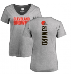 NFL Women's Nike Cleveland Browns #21 Denzel Ward Ash Backer V-Neck T-Shirt