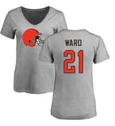 NFL Women's Nike Cleveland Browns #21 Denzel Ward Ash Name & Number Logo T-Shirt