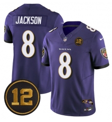 Men's Baltimore Ravens #8 Lamar Jackson Purple 2025 F.U.S.E Jacoby Jones Vapor Limited Football Jersey