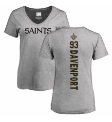 NFL Women's Nike New Orleans Saints #93 Marcus Davenport Ash Backer V-Neck T-Shirt