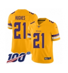 Men's Minnesota Vikings #21 Mike Hughes Limited Gold Inverted Legend 100th Season Football Jersey