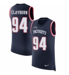 Men's Nike New England Patriots #94 Adrian Clayborn Navy Blue Rush Player Name & Number Tank Top NFL Jersey