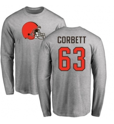 NFL Nike Cleveland Browns #63 Austin Corbett Ash Name & Number Logo Long Sleeve T-Shirt