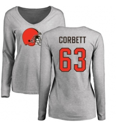 NFL Women's Nike Cleveland Browns #63 Austin Corbett Ash Name & Number Logo Long Sleeve T-Shirt