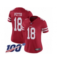 Women's San Francisco 49ers #18 Dante Pettis Red Team Color Vapor Untouchable Limited Player 100th Season Football Jersey