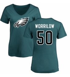 Women's Nike Philadelphia Eagles #50 Paul Worrilow Green Name & Number Logo Slim Fit T-Shirt