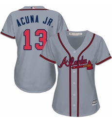 Women's Majestic Atlanta Braves #13 Ronald Acuna Jr. Replica Grey Road Cool Base MLB Jersey